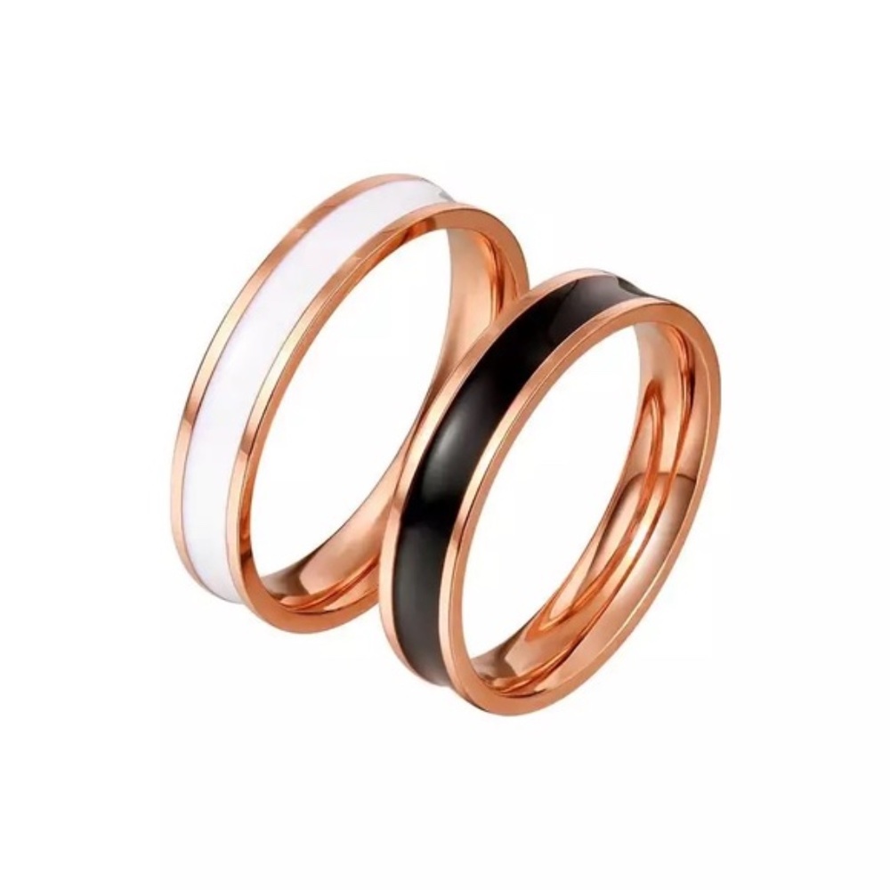 Black White Enamel Coated Ring Wedding Band - Picture 5 of 16